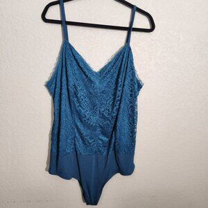 Torrid Bodysuit Womens Plus Size 3 Blue Lace Adjustable Straps Snap Closure